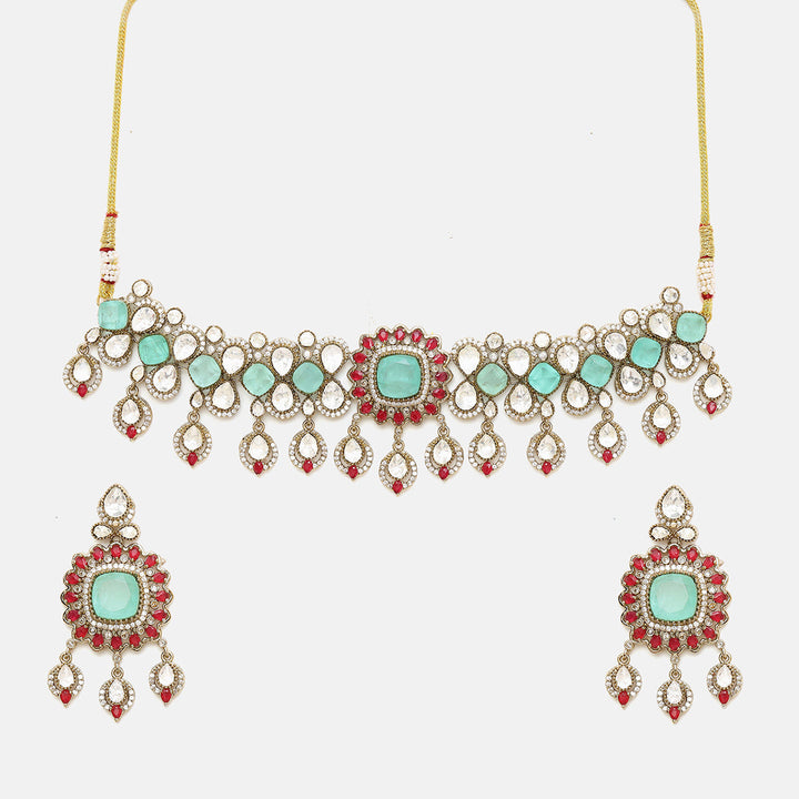 Stonework Moissanite Choker with Earrings| SHOBITAM