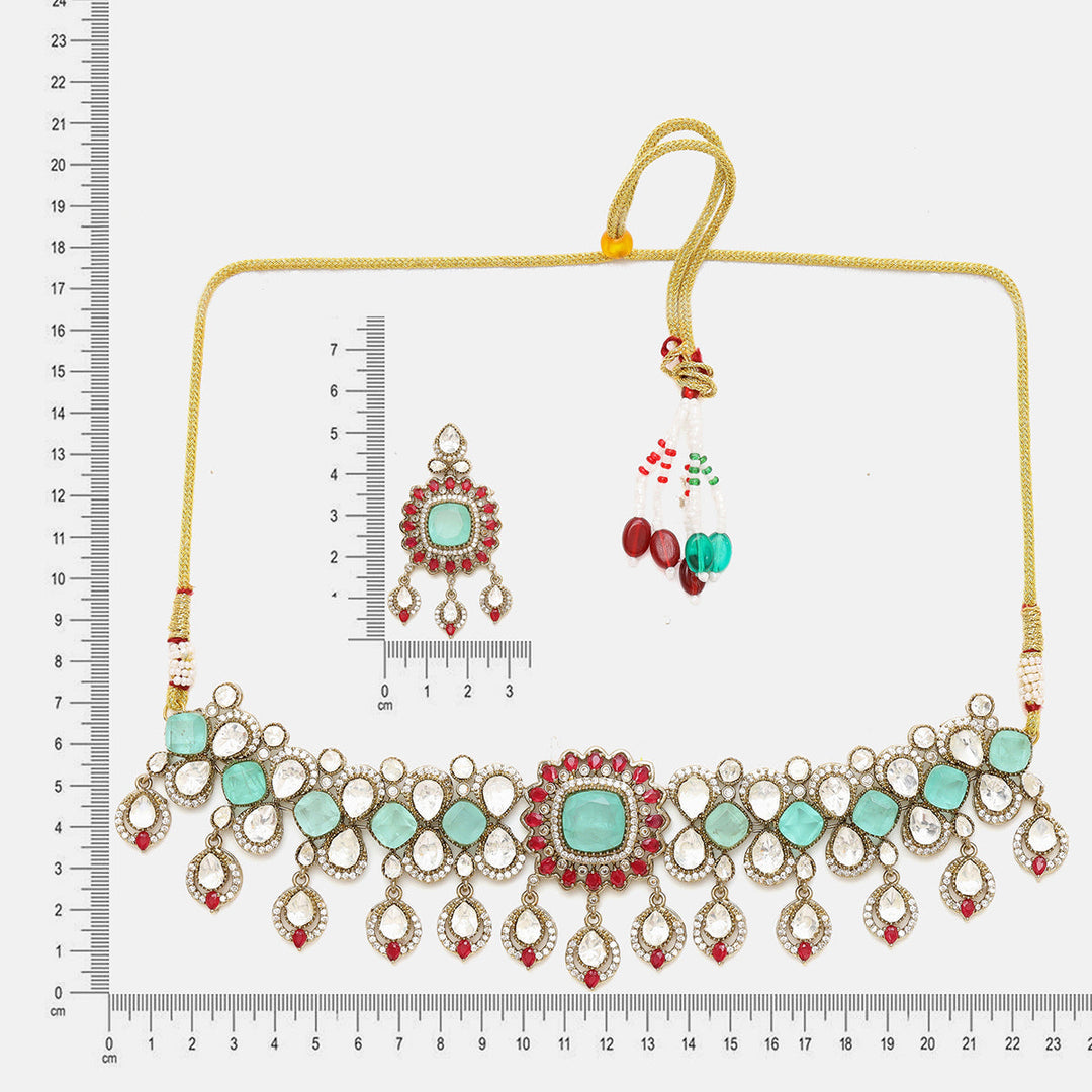 Stonework Moissanite Choker with Earrings| SHOBITAM