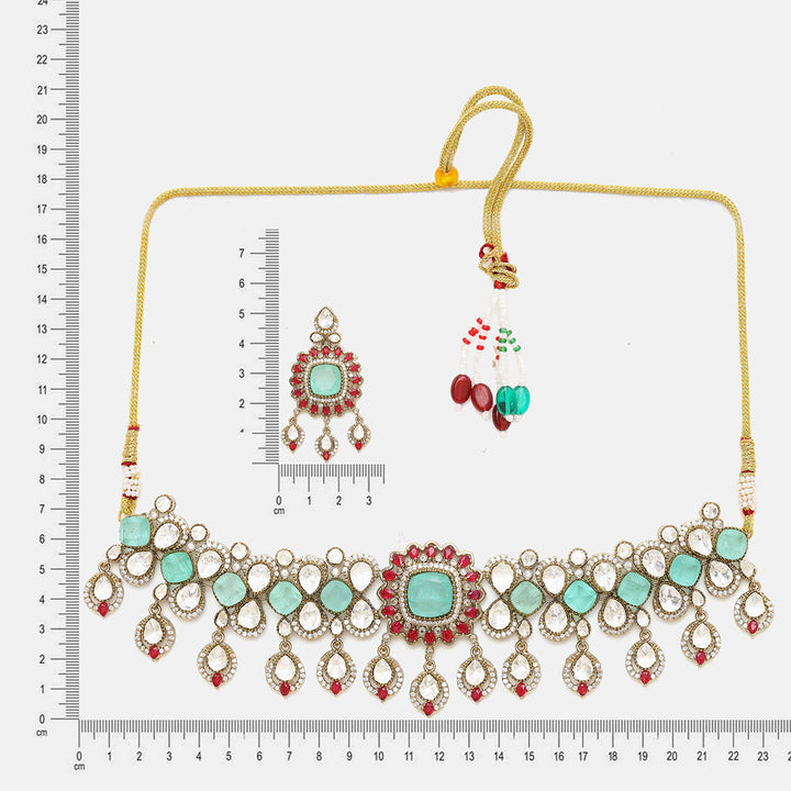 Stonework Moissanite Choker with Earrings| SHOBITAM