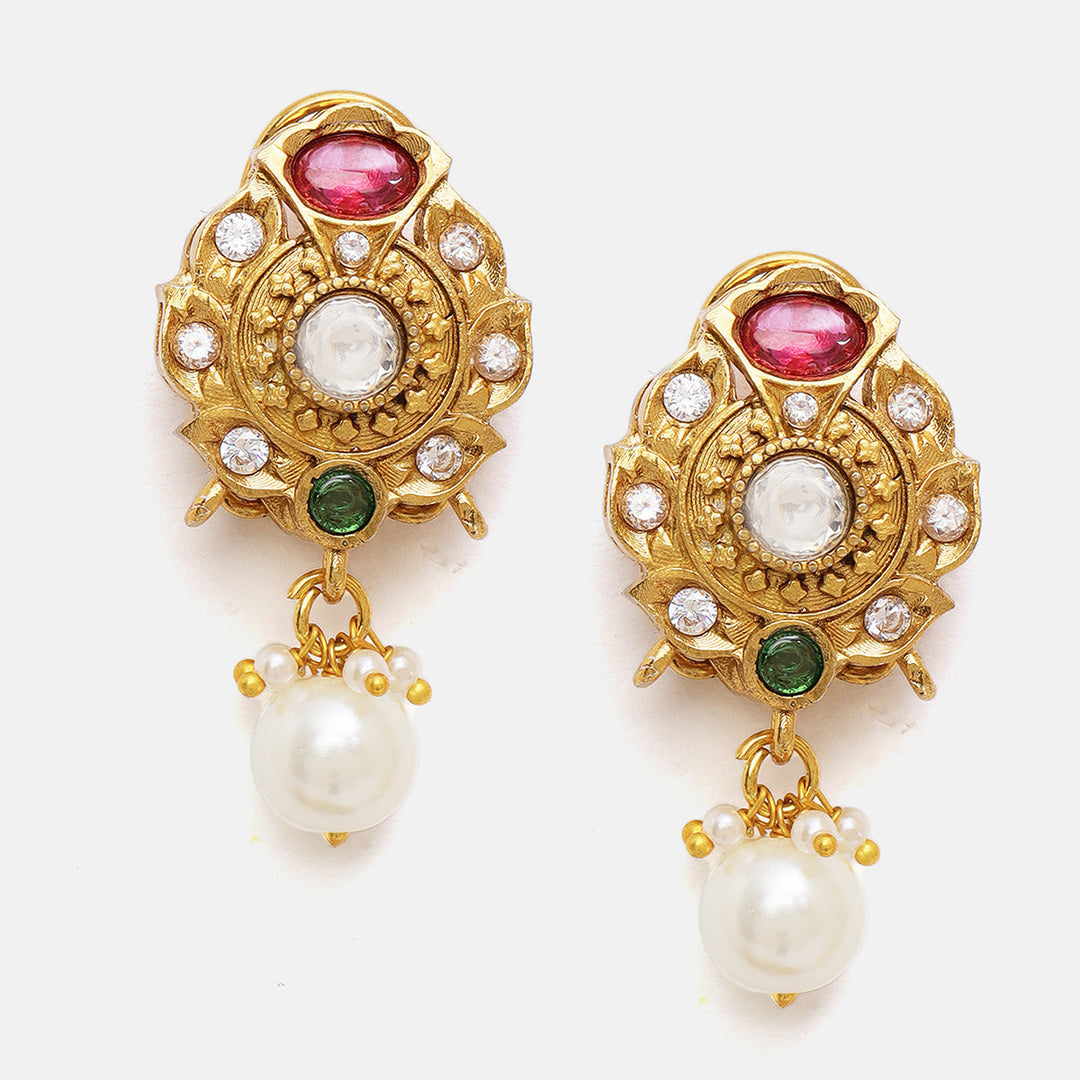 Navratan Kundan Choker with Stud Earrings | SHOBITAM