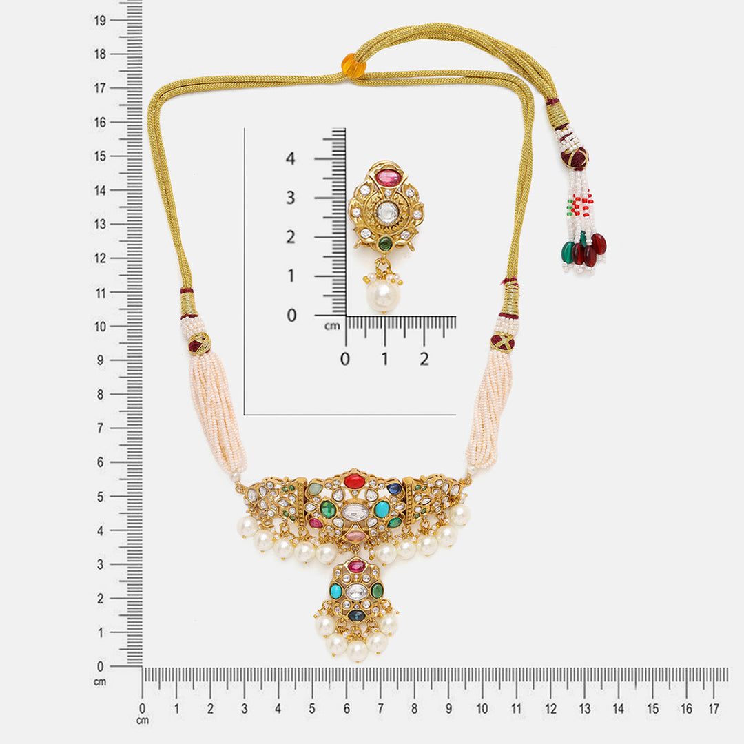 Navratan Kundan Choker with Stud Earrings | SHOBITAM
