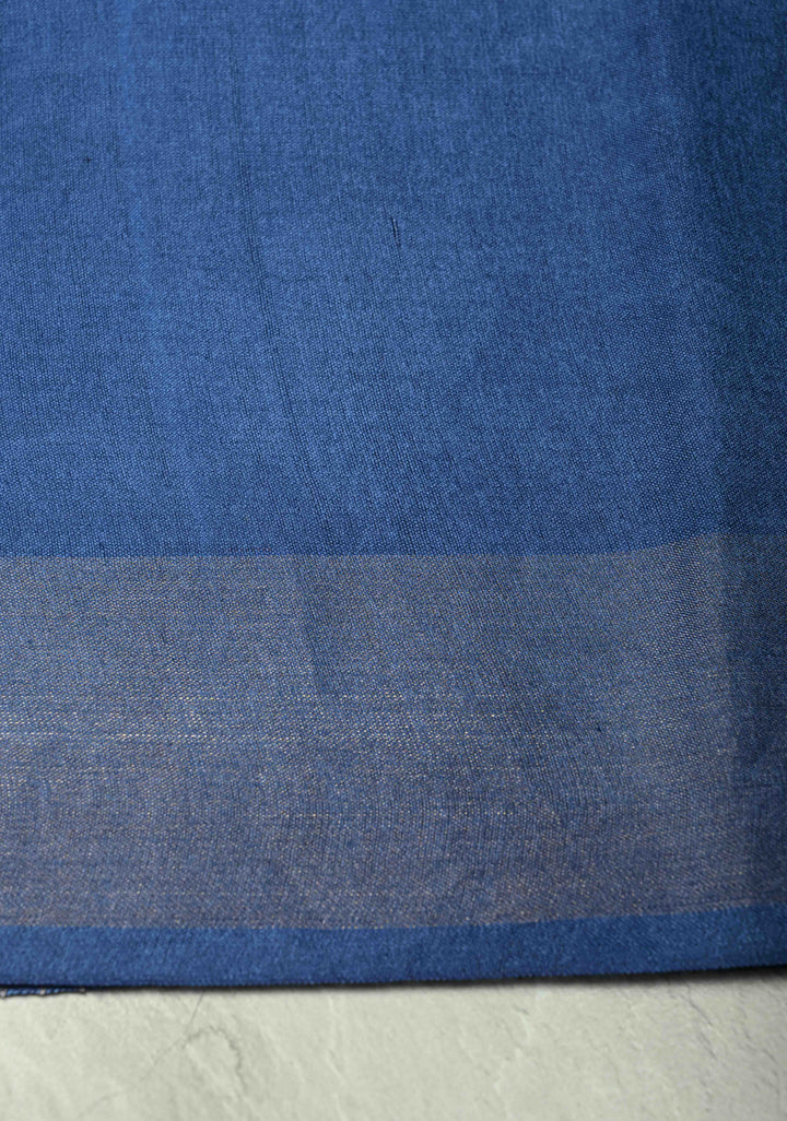 Ink Blue Handloom Tussar Silk Saree with Muted Zari Border and Panel Pallu | SILK MARK CERTIFIED