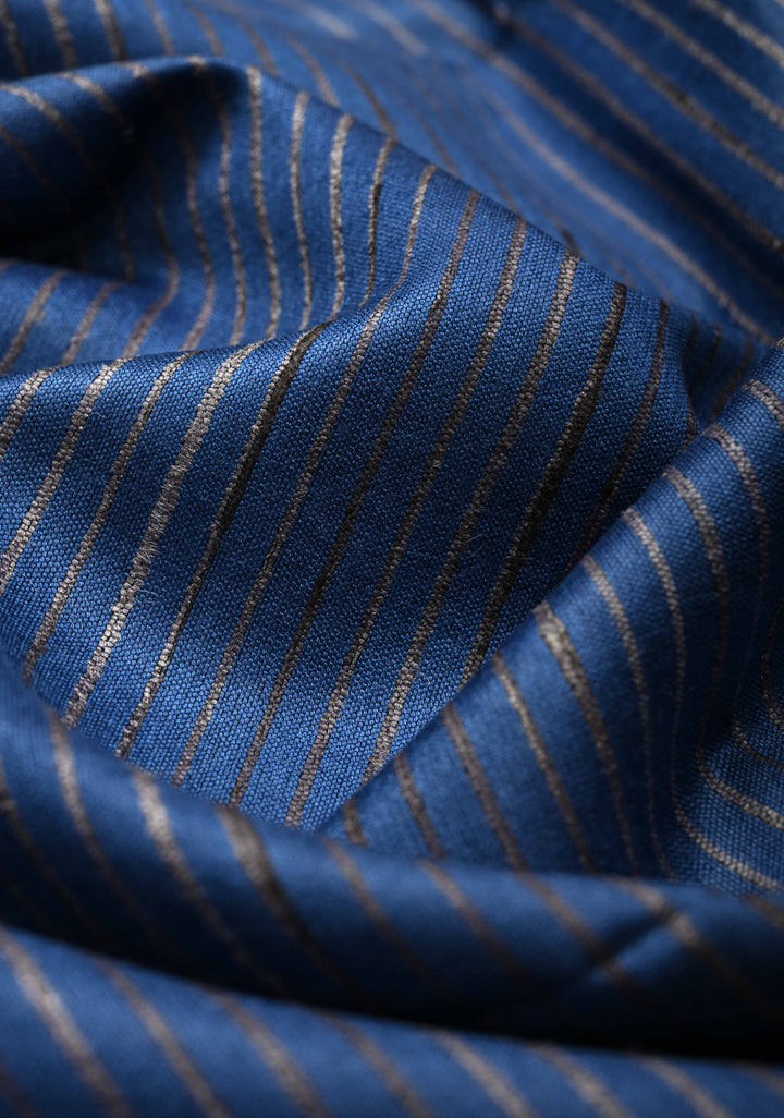 Ink Blue Handloom Tussar Silk Saree with Muted Zari Border and Panel Pallu | SILK MARK CERTIFIED