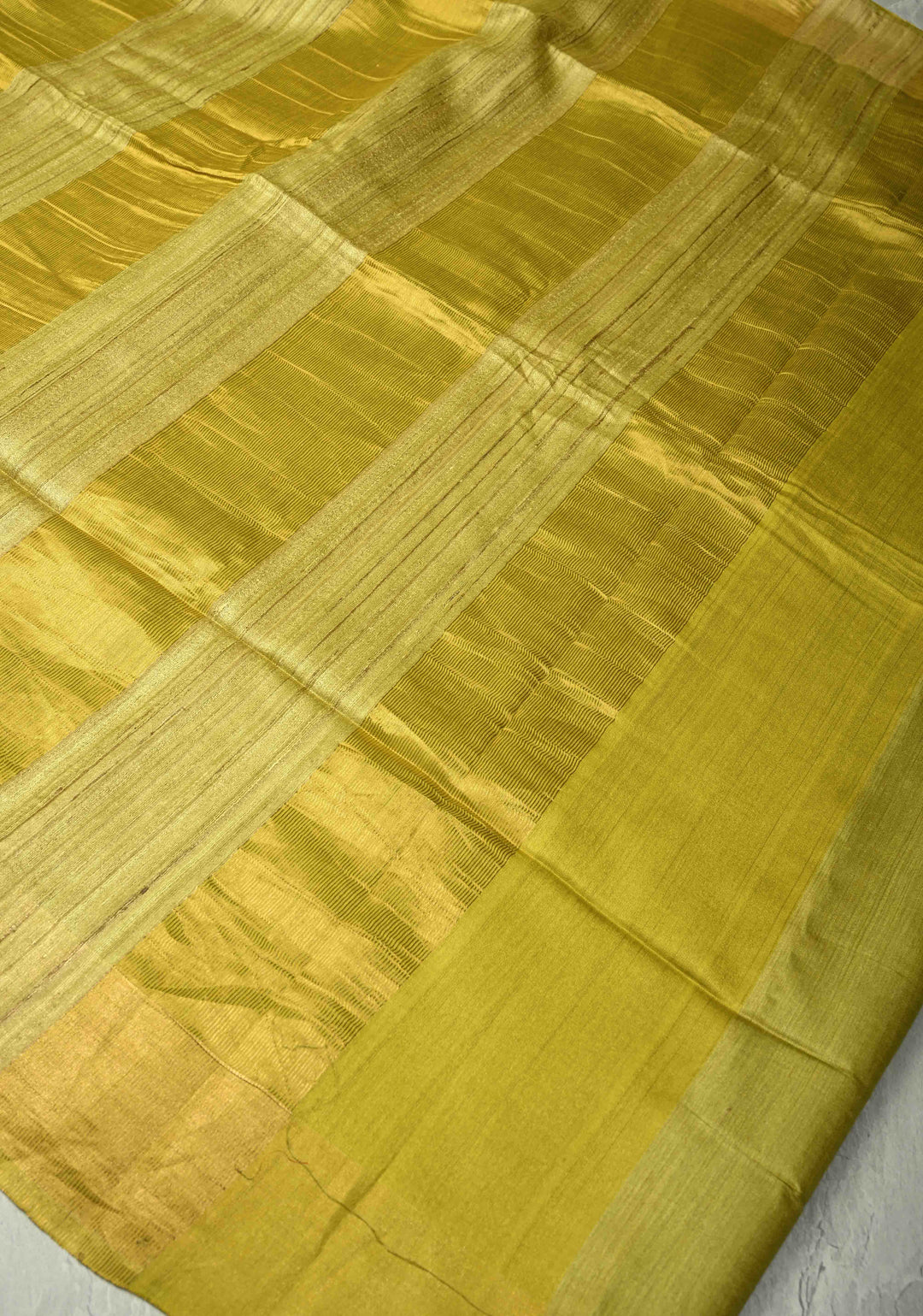 Musturd Yellow Handloom Tussar Silk Saree With Muted Zari Border and Panel Pallu | SILK MARK CERTIFIED