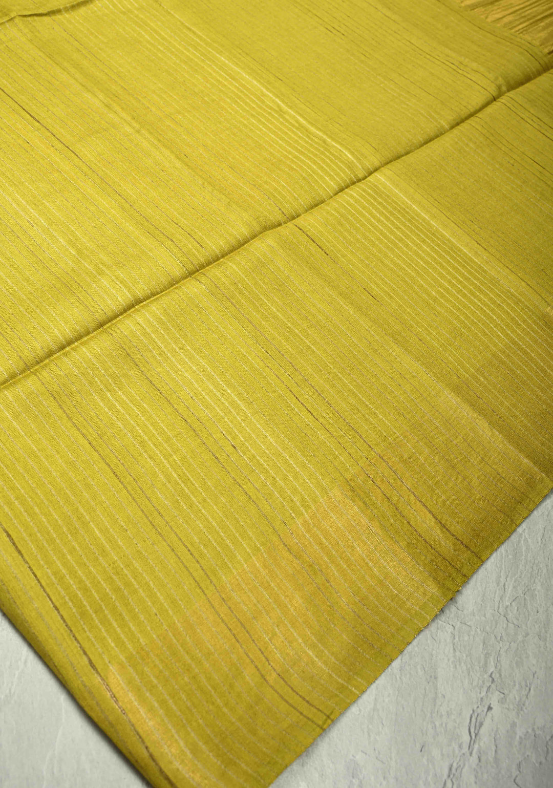 Musturd Yellow Handloom Tussar Silk Saree With Muted Zari Border and Panel Pallu | SILK MARK CERTIFIED