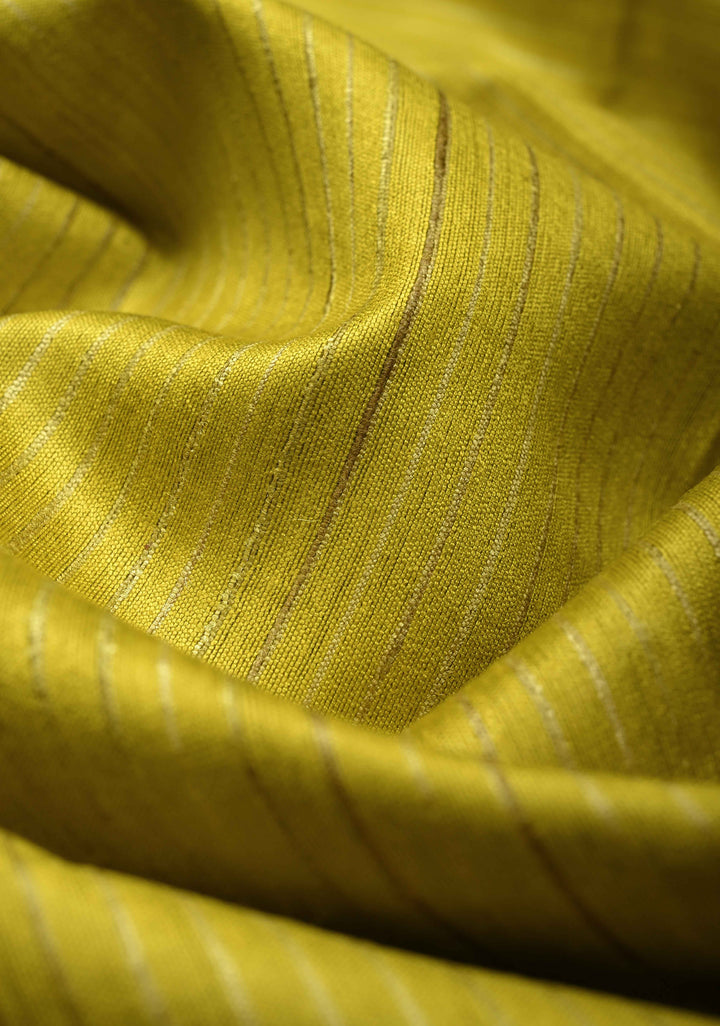 Musturd Yellow Handloom Tussar Silk Saree With Muted Zari Border and Panel Pallu | SILK MARK CERTIFIED