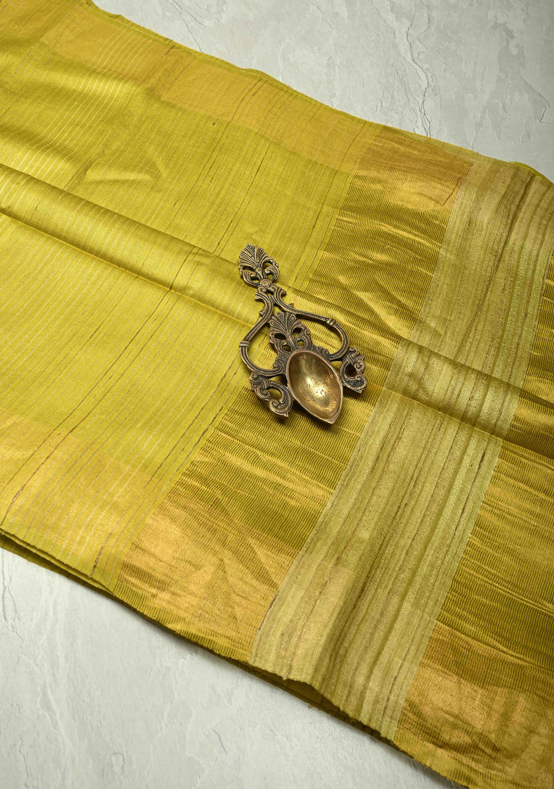 Musturd Yellow Handloom Tussar Silk Saree With Muted Zari Border and Panel Pallu | SILK MARK CERTIFIED