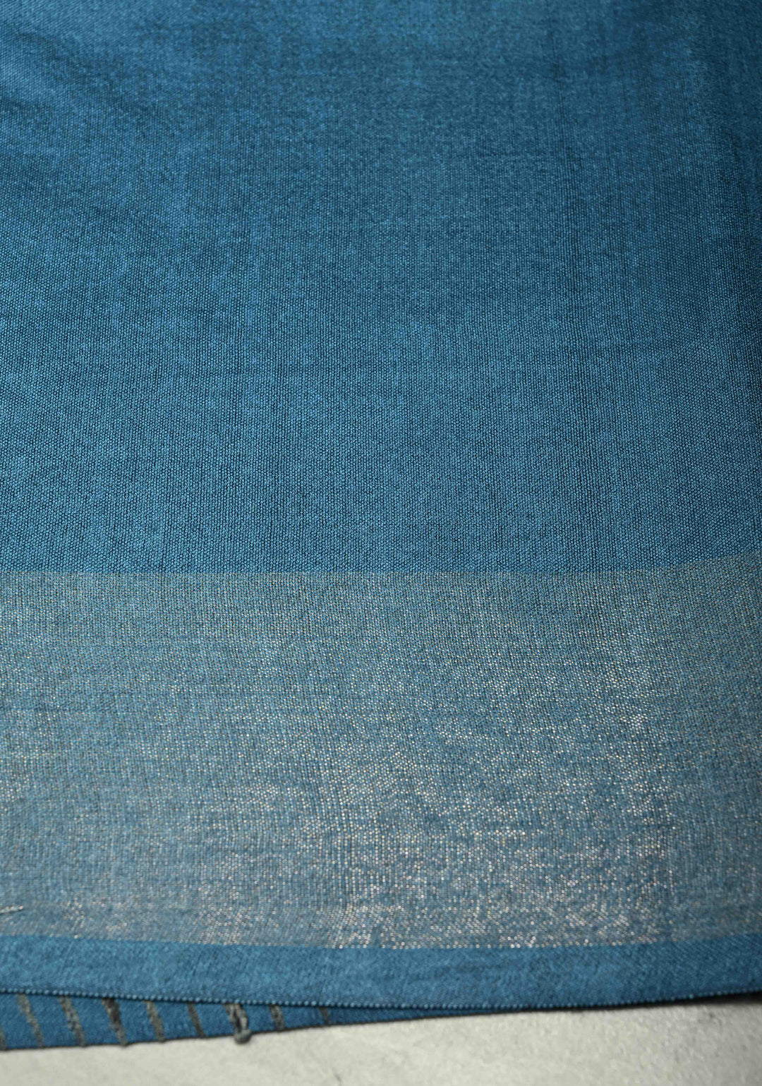Slate Blue Handloom Tussar Silk Saree with Muted Zari Border and Panel Pallu | SILK MARK CERTIFIED