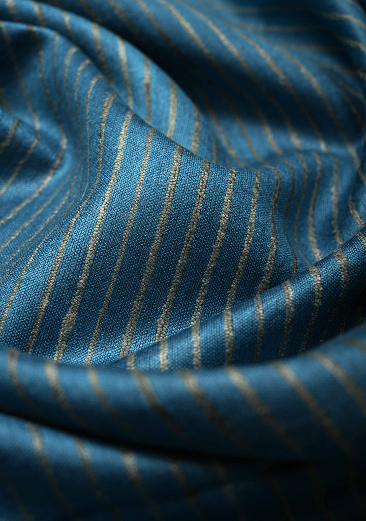 Slate Blue Handloom Tussar Silk Saree with Muted Zari Border and Panel Pallu | SILK MARK CERTIFIED