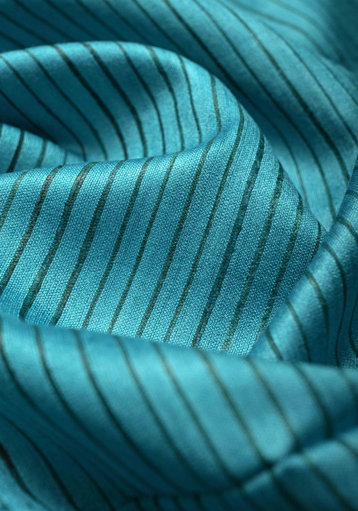 Turquoise Handloom Tussar Silk Saree With Muted Zari Border and Panel Pallu | SILK MARK CERTIFIED