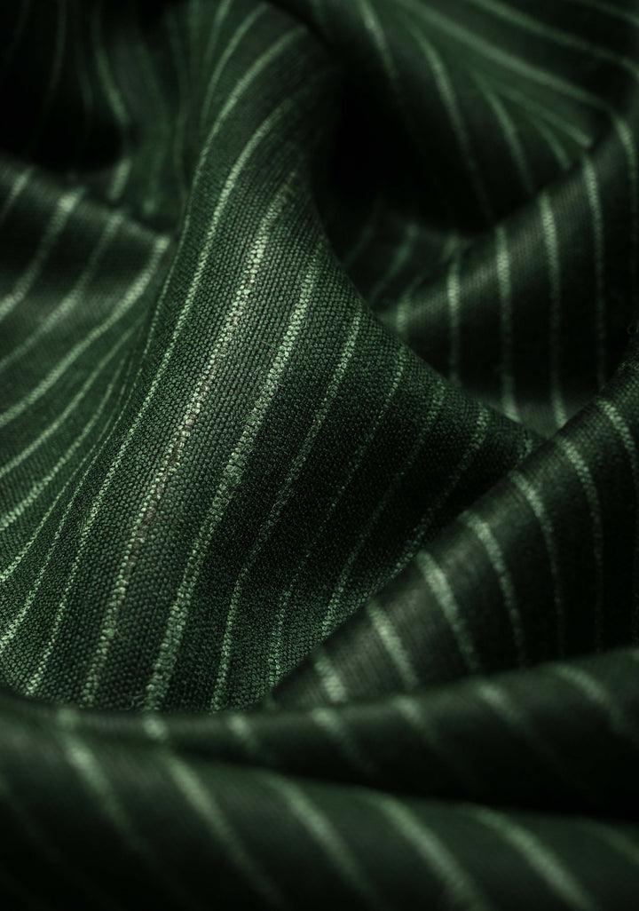 Deep Green Handloom Tussar Silk Saree with Muted Zari Border and Panel Pallu | SILK MARK CERTIFIED