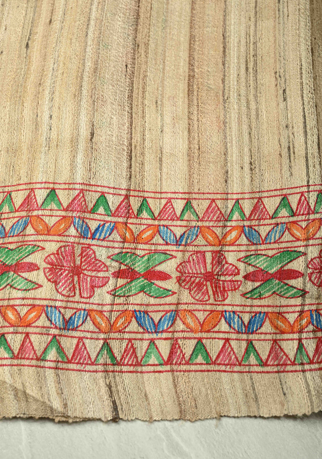 Kora Color Pure Handloom Tussar Silk Saree with Bengali  Shaadi Madhubani Hand-Painted   | SILK MARK CERTIFIED