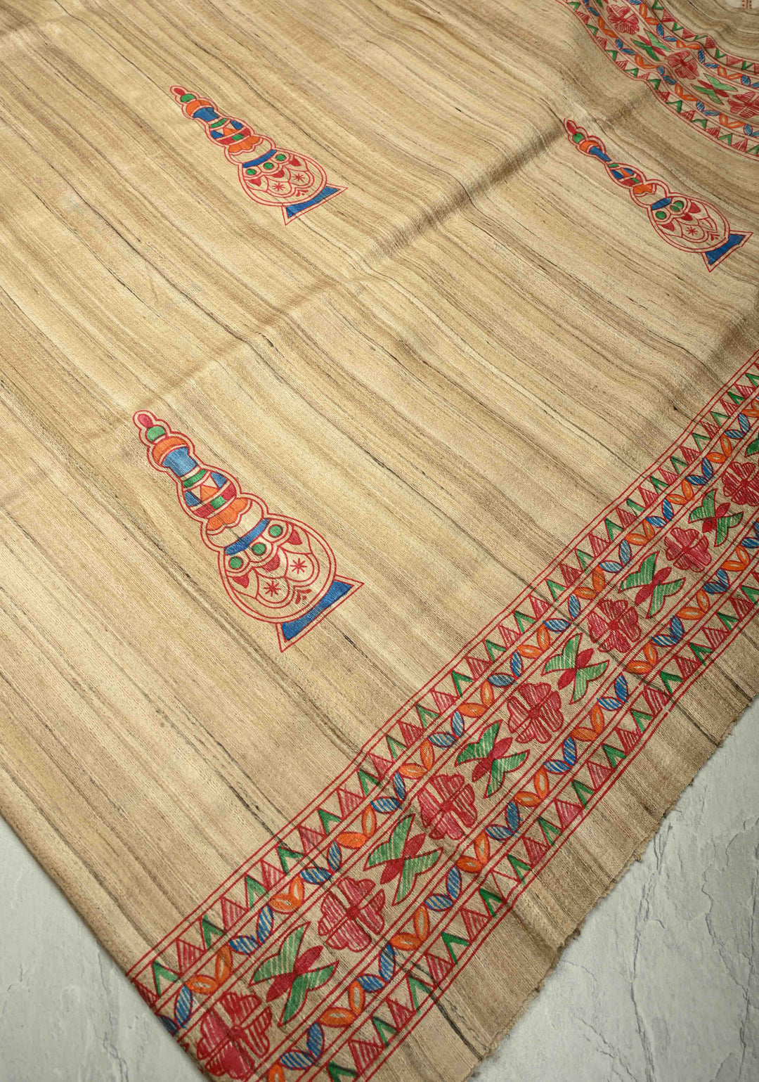 Kora Color Pure Handloom Tussar Silk Saree with Bengali  Shaadi Madhubani Hand-Painted   | SILK MARK CERTIFIED