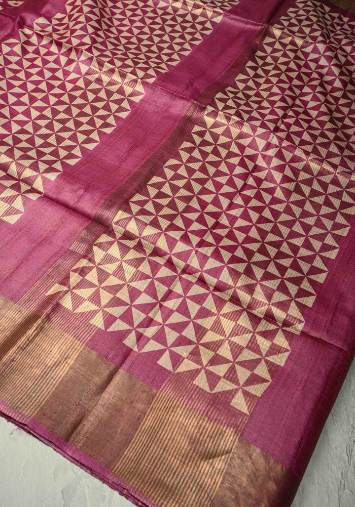 Deep Prussian Blue Pure Handloom Jari Tussar Silk Saree with Block Print Panel and Zari Border | SILK MARK CERTIFIED (Copy)