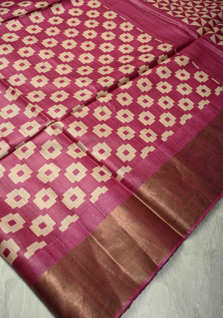 Deep Prussian Blue Pure Handloom Jari Tussar Silk Saree with Block Print Panel and Zari Border | SILK MARK CERTIFIED (Copy)