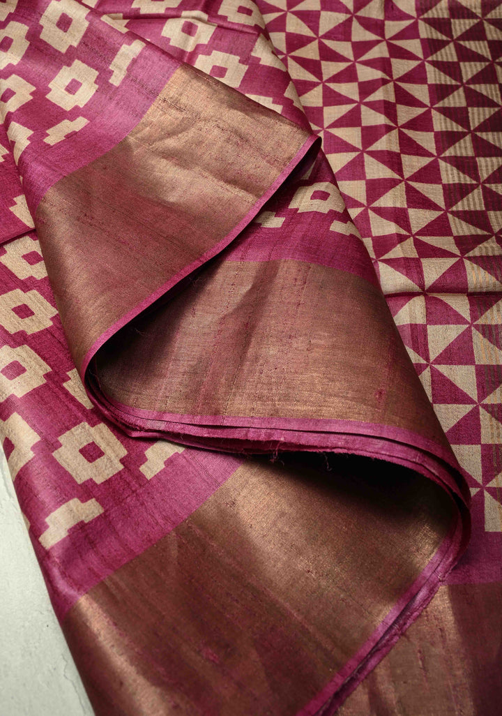 Deep Prussian Blue Pure Handloom Jari Tussar Silk Saree with Block Print Panel and Zari Border | SILK MARK CERTIFIED (Copy)