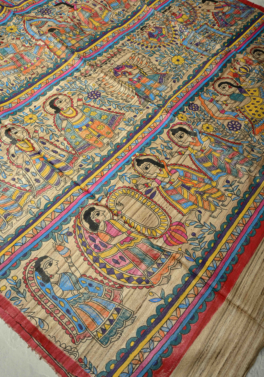 Kora Color Pure Handloom Tussar Silk Saree with Full Body Madhubani Hand-Painted   | SILK MARK CERTIFIED