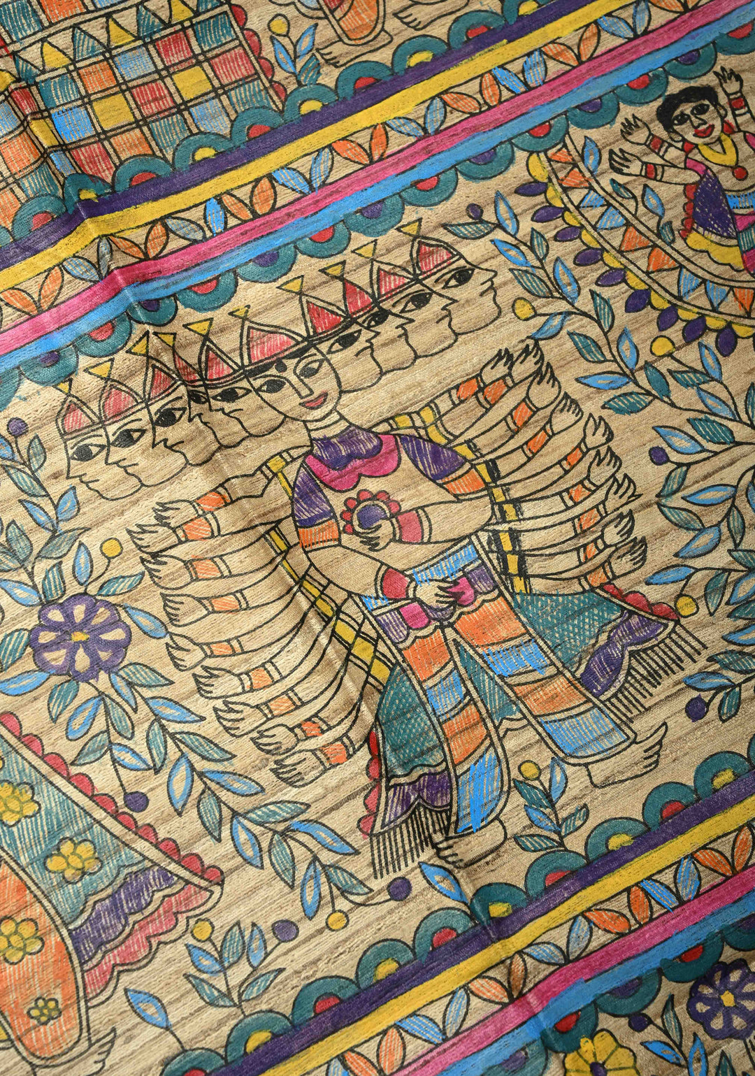 Kora Color Pure Handloom Tussar Silk Saree with Full Body Madhubani Hand-Painted   | SILK MARK CERTIFIED