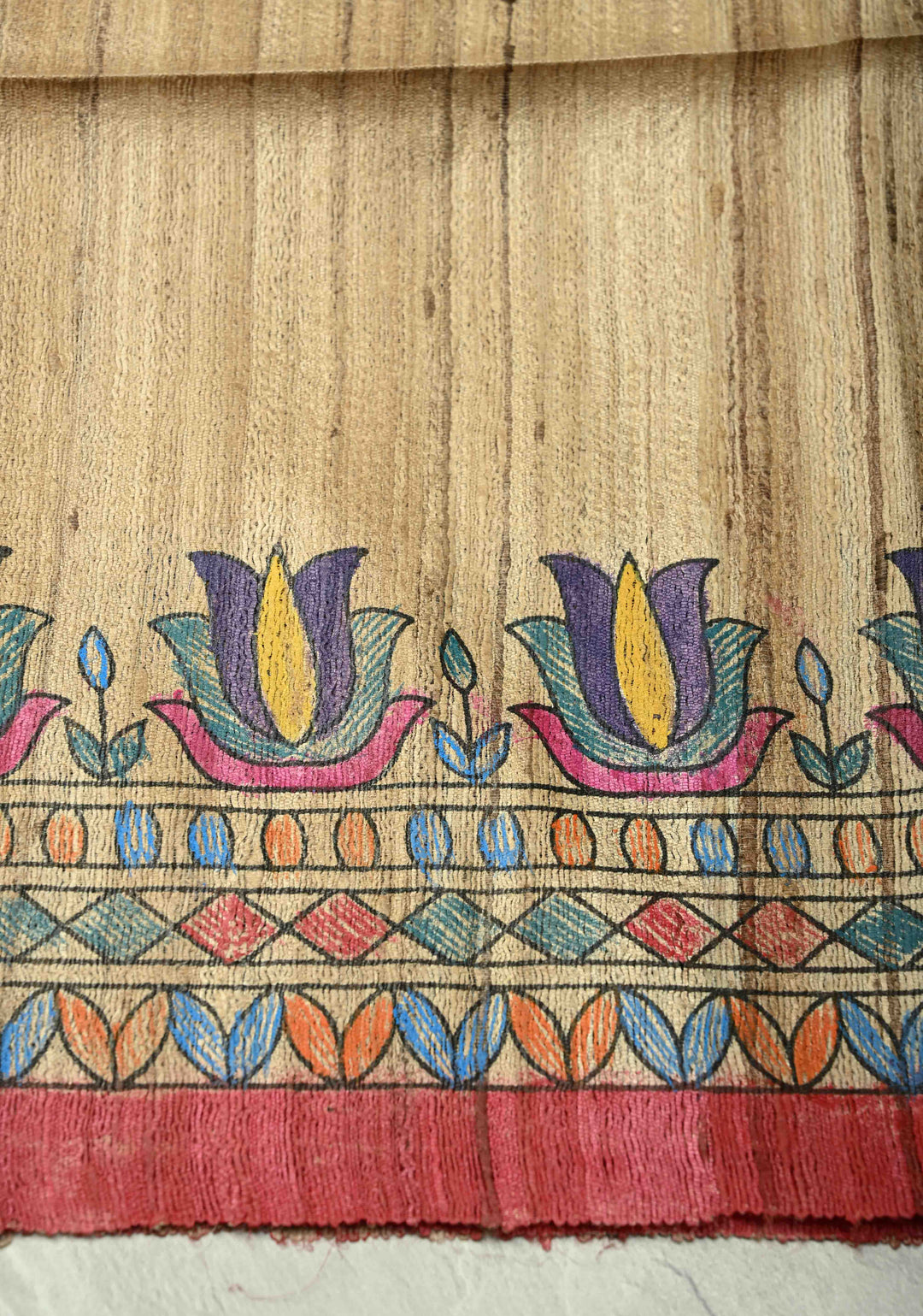 Kora Color Pure Handloom Tussar Silk Saree with Full Body Madhubani Hand-Painted   | SILK MARK CERTIFIED