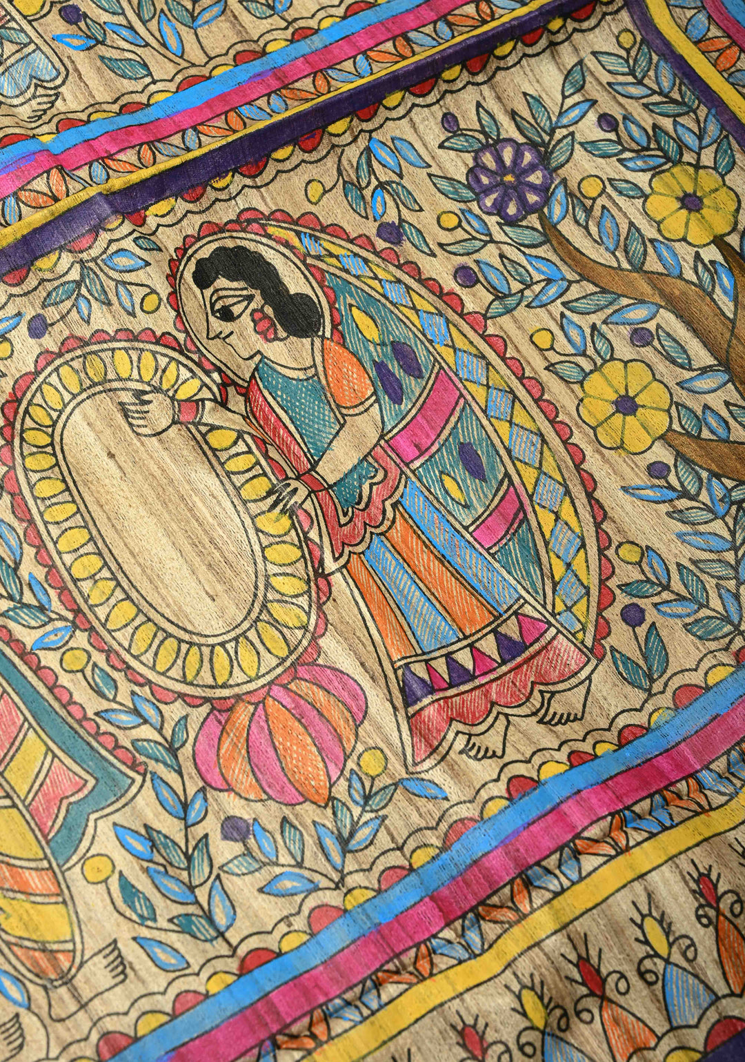 Kora Color Pure Handloom Tussar Silk Saree with Full Body Madhubani Hand-Painted   | SILK MARK CERTIFIED