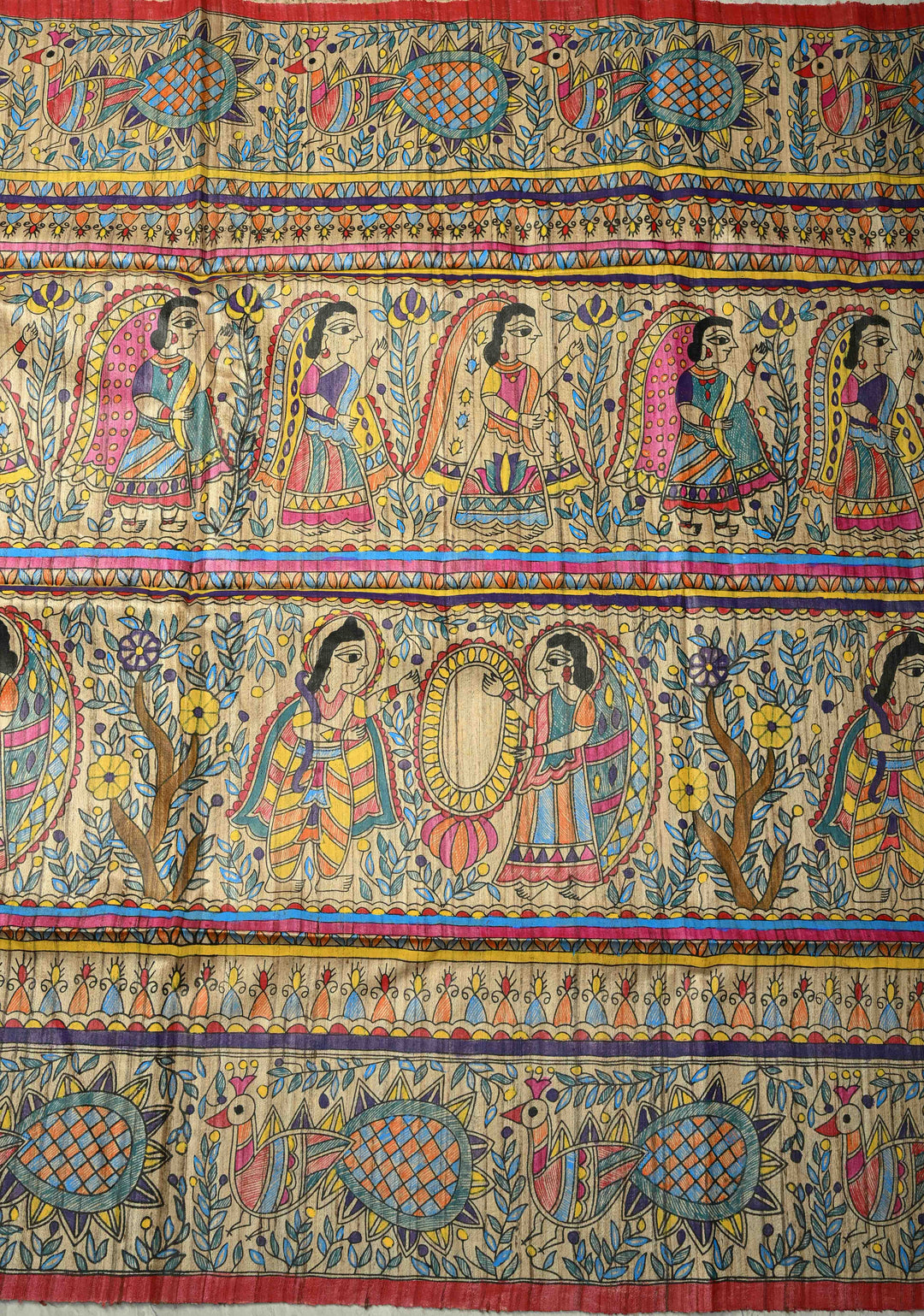 Kora Color Pure Handloom Tussar Silk Saree with Full Body Madhubani Hand-Painted   | SILK MARK CERTIFIED