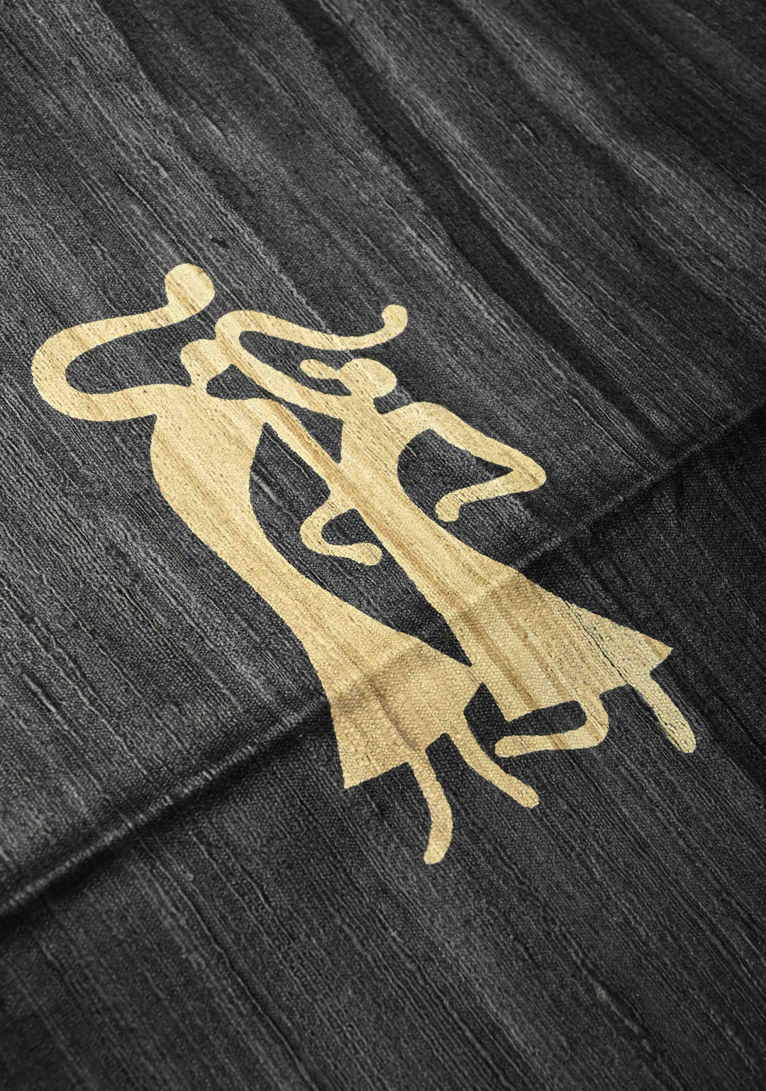 Charcoal Black Handloom Tribal Tussar Madhubani Katiya Saree With Hand Block Print | SILK MARK CERTIFIED