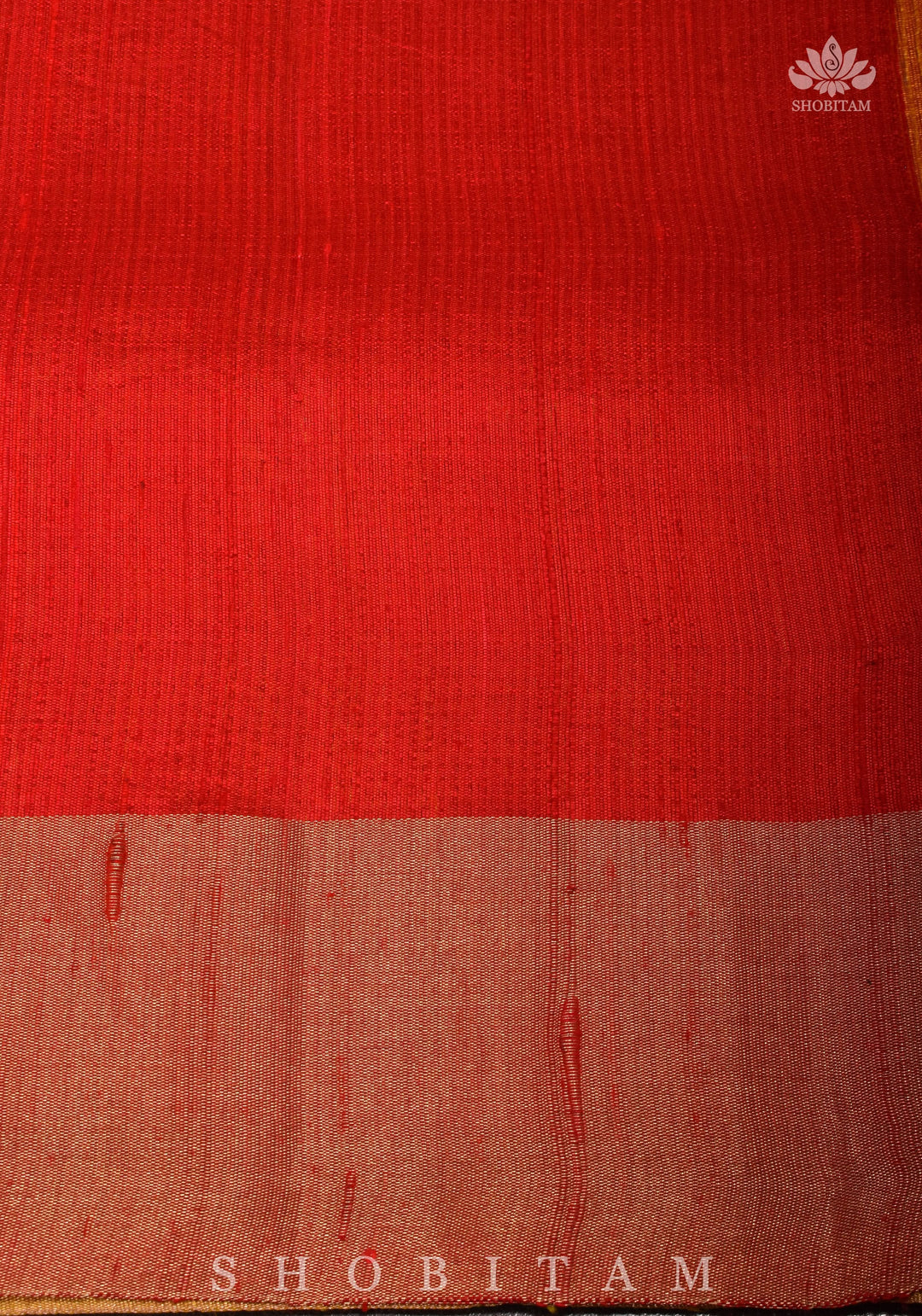Pure Raw Silk Saree in Orange & Red Dual Tone and Zari Border | SILK MARK CERTIFIED