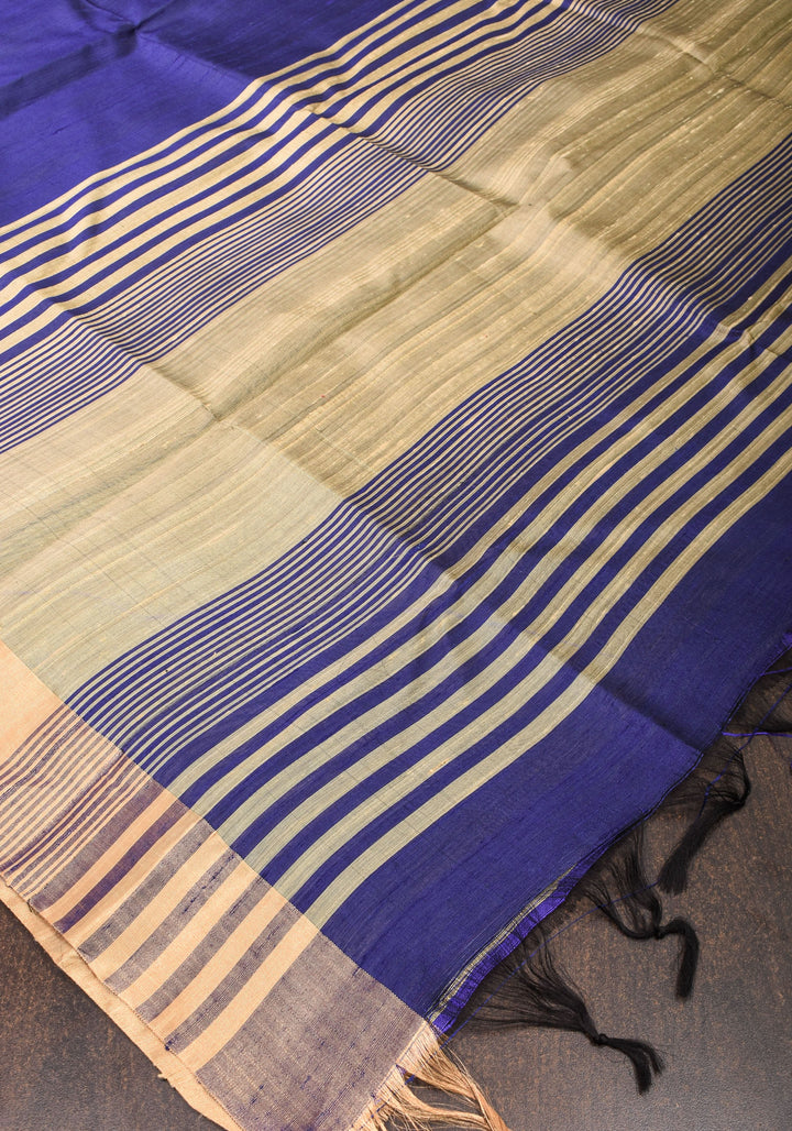 Pure Raw Silk Saree in Blue and Tissue Zari Border | SILK MARK CERTIFIED