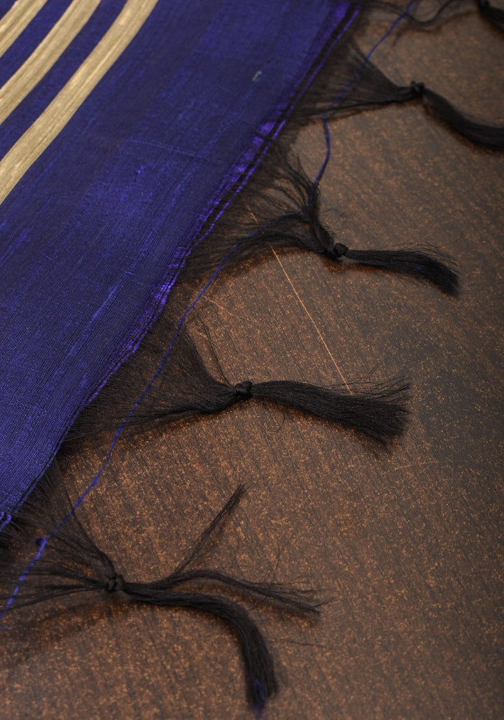 Pure Raw Silk Saree in Blue and Tissue Zari Border | SILK MARK CERTIFIED