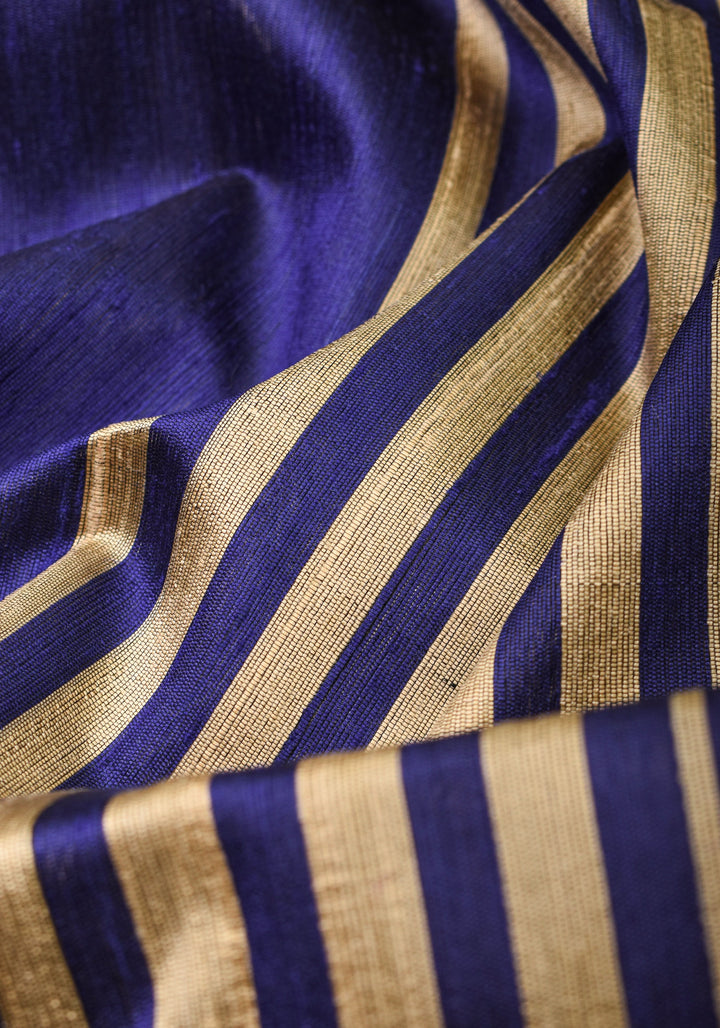 Pure Raw Silk Saree in Blue and Tissue Zari Border | SILK MARK CERTIFIED