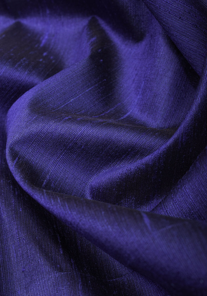 Pure Raw Silk Saree in Blue and Tissue Zari Border | SILK MARK CERTIFIED