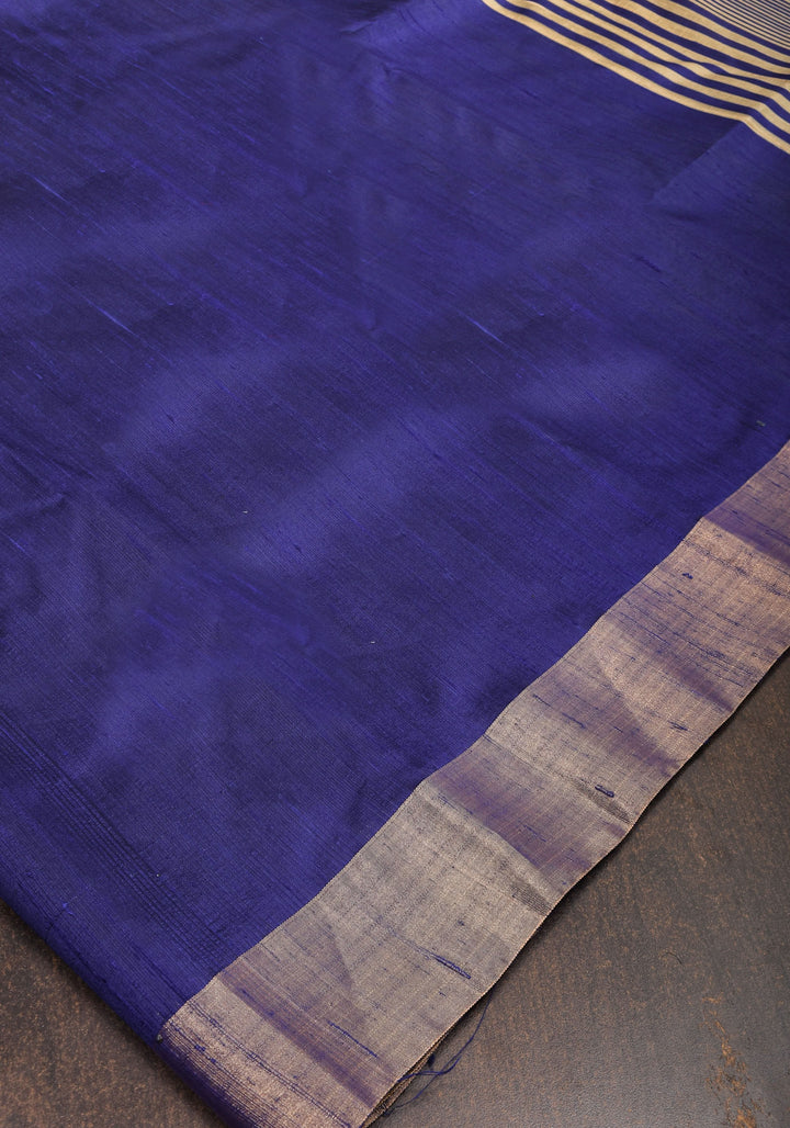Pure Raw Silk Saree in Blue and Tissue Zari Border | SILK MARK CERTIFIED