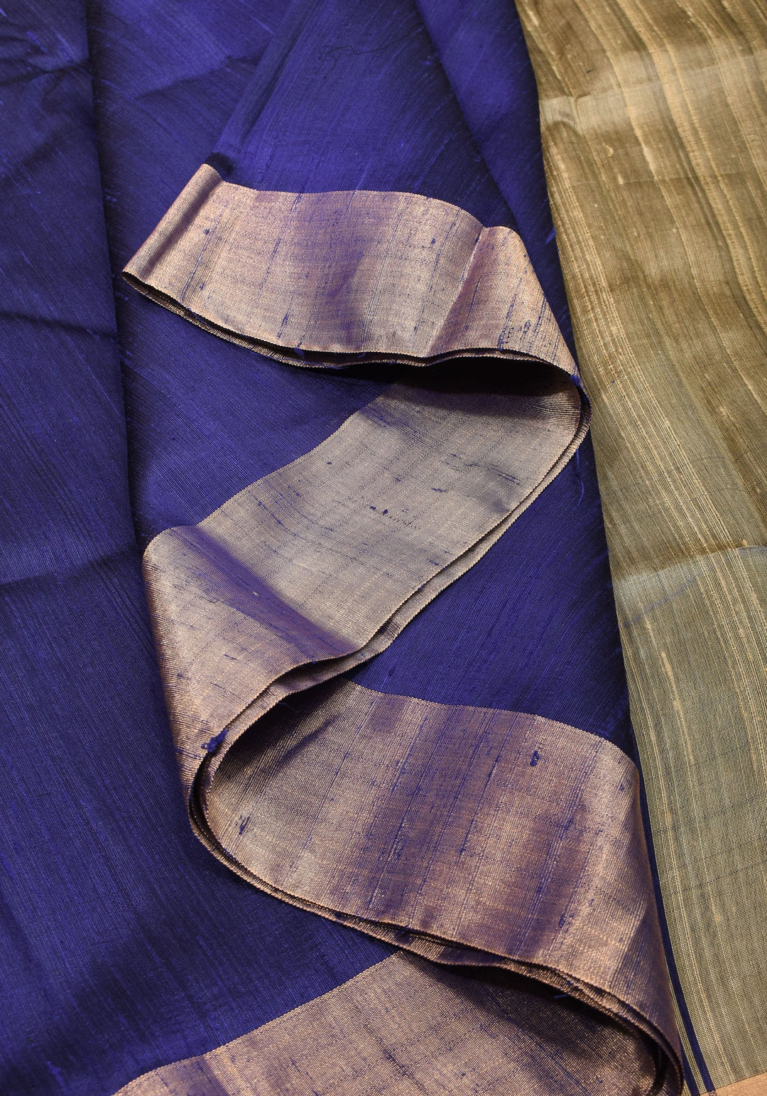 Pure Raw Silk Saree in Blue and Tissue Zari Border | SILK MARK CERTIFIED