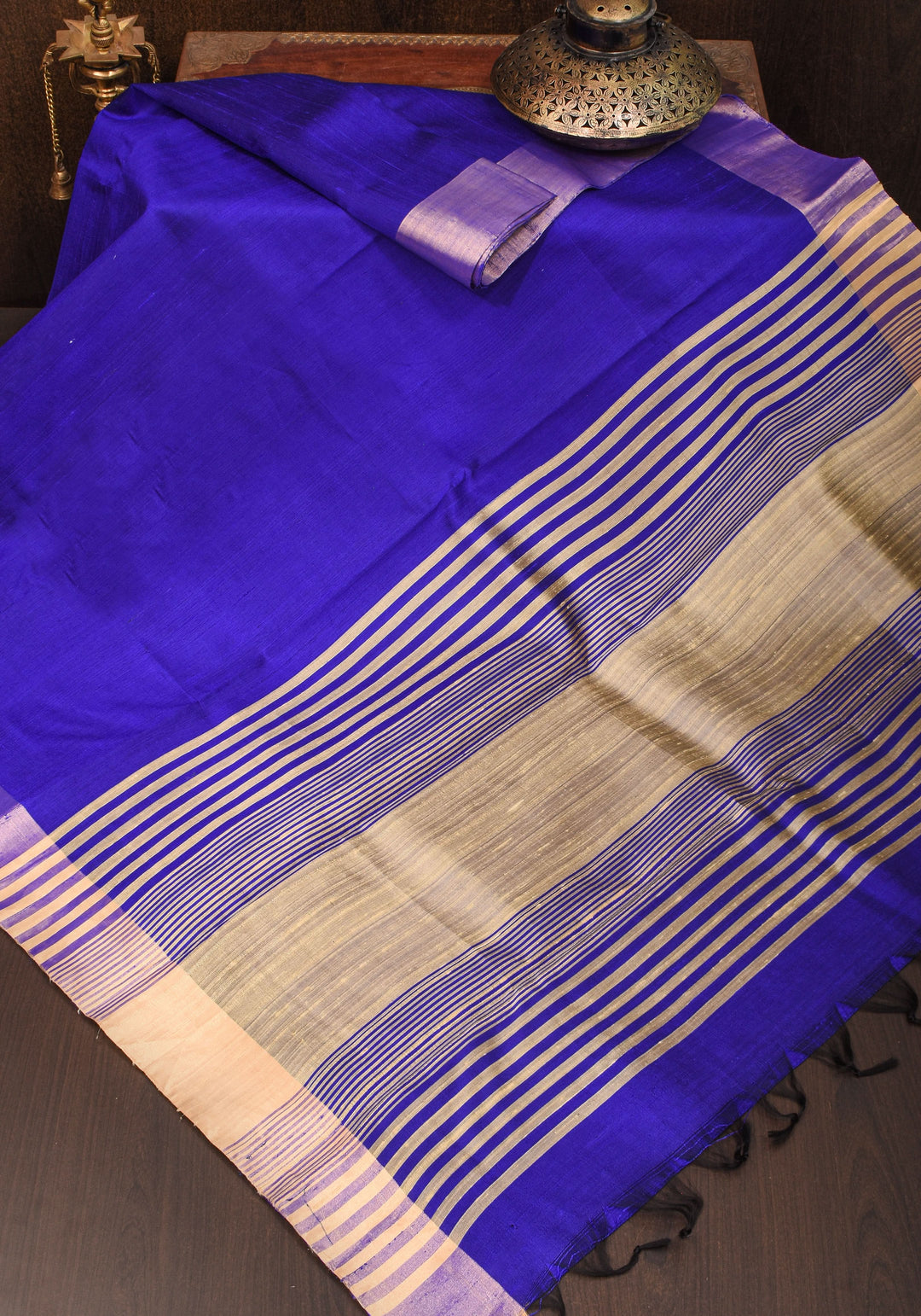 Royal Blue Pure Raw Silk Saree and Tissue Zari Border | SILK MARK CERTIFIED | SHOBITAM