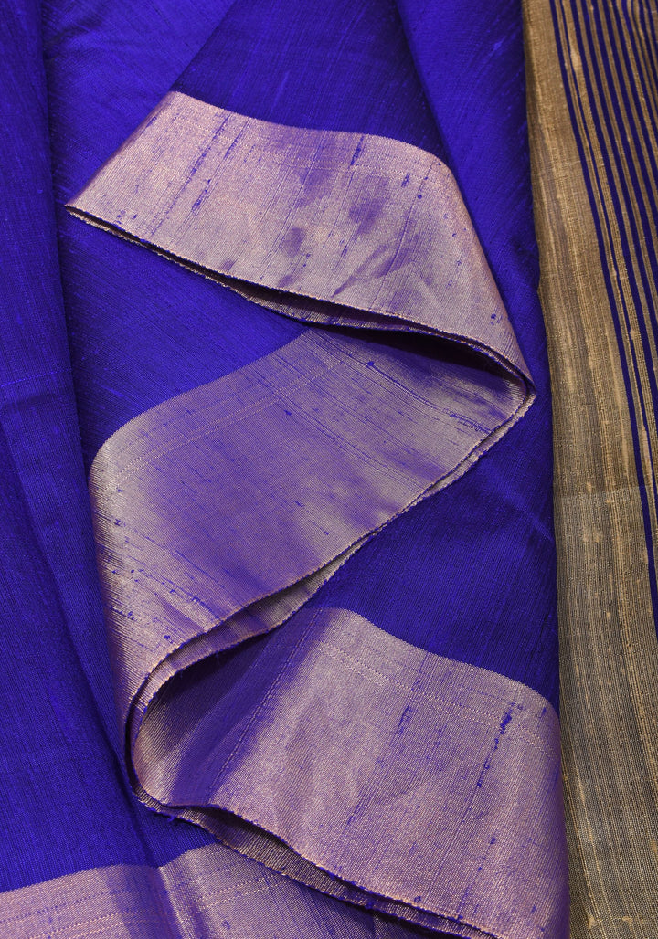 Royal Blue Pure Raw Silk Saree and Tissue Zari Border | SILK MARK CERTIFIED | SHOBITAM
