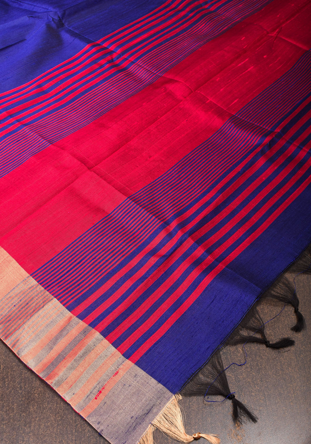 Pure Raw Silk Saree in Blue and  Zari Border | SILK MARK CERTIFIED