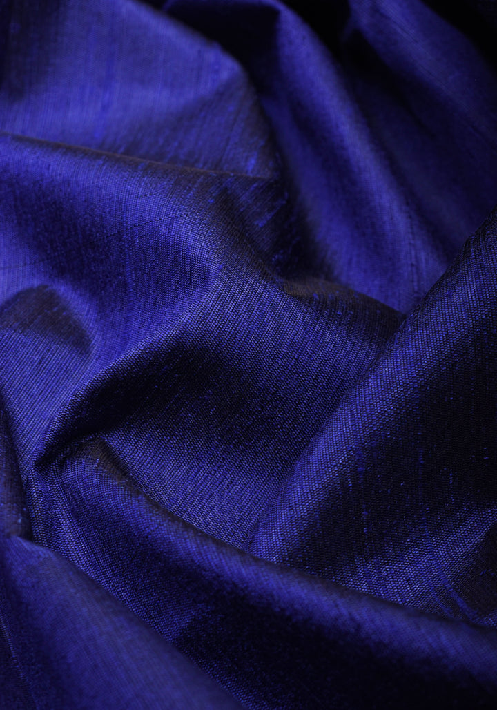 Pure Raw Silk Saree in Blue and  Zari Border | SILK MARK CERTIFIED