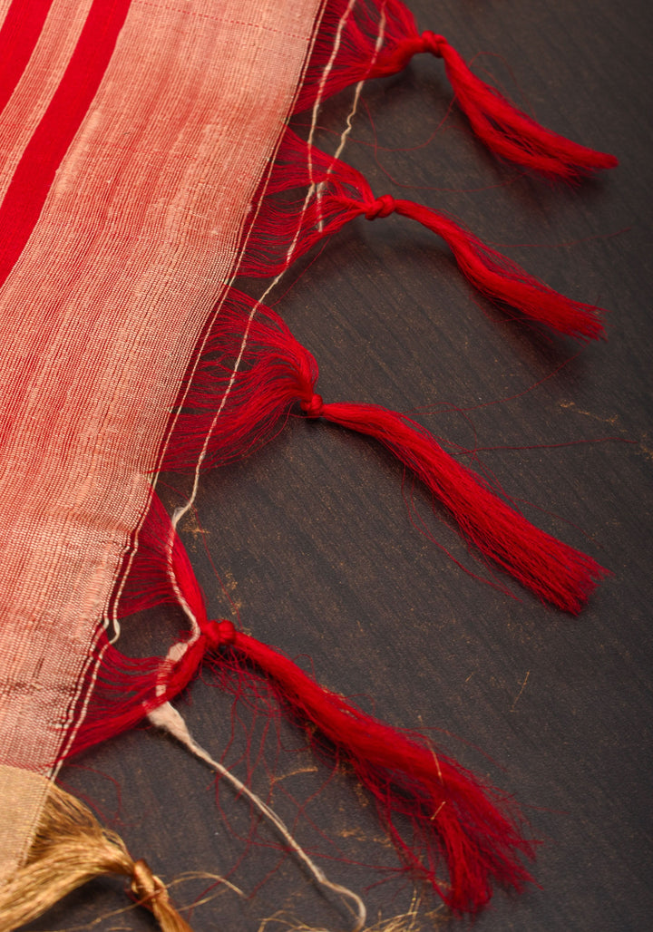 Peachy Pink Pure Raw Silk Saree and Gold Zari Border | SILK MARK CERTIFIED