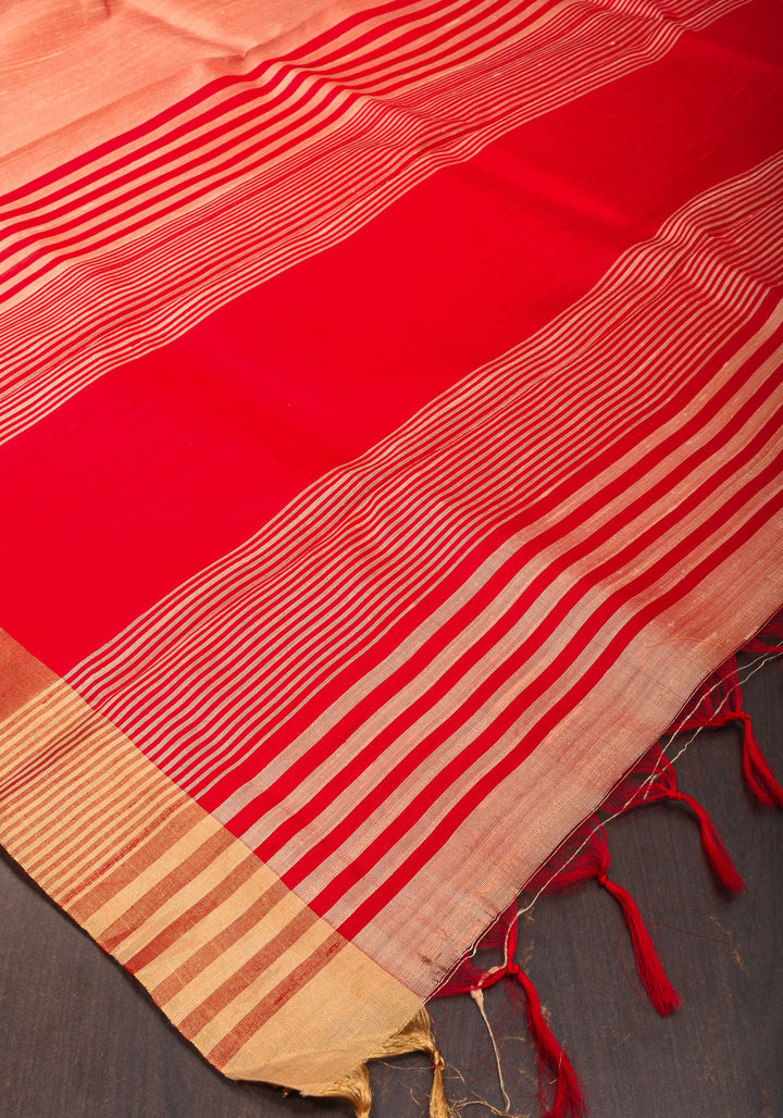 Peachy Pink Pure Raw Silk Saree and Gold Zari Border | SILK MARK CERTIFIED