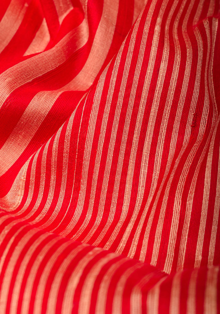 Peachy Pink Pure Raw Silk Saree and Gold Zari Border | SILK MARK CERTIFIED