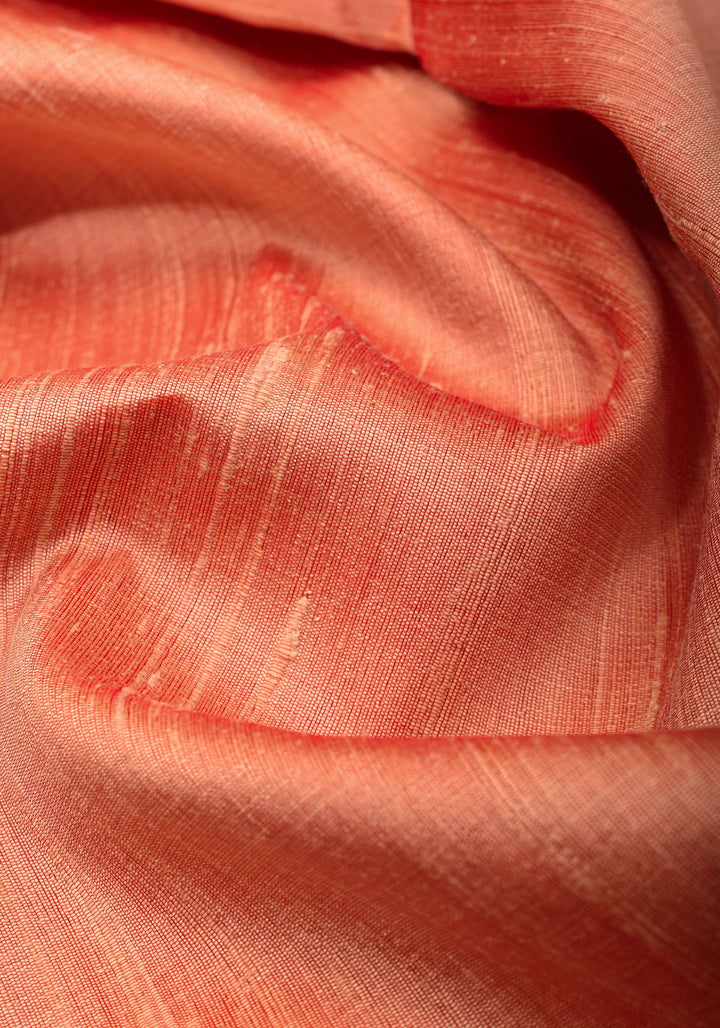 Peachy Pink Pure Raw Silk Saree and Gold Zari Border | SILK MARK CERTIFIED