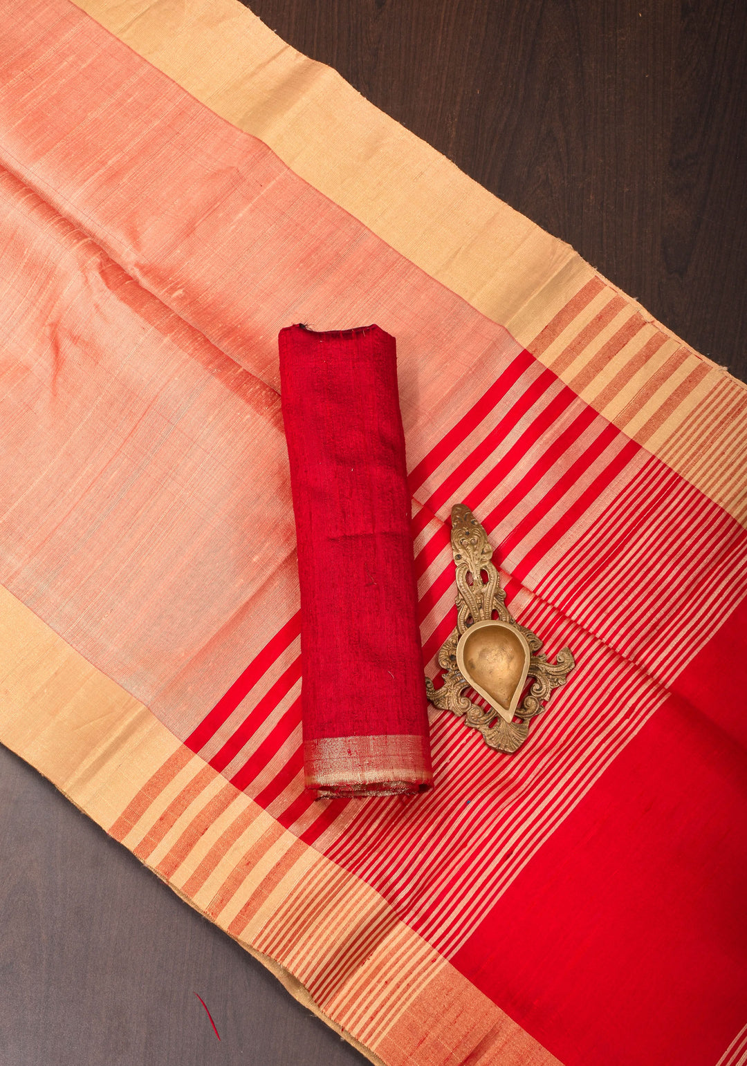 Peachy Pink Pure Raw Silk Saree and Gold Zari Border | SILK MARK CERTIFIED