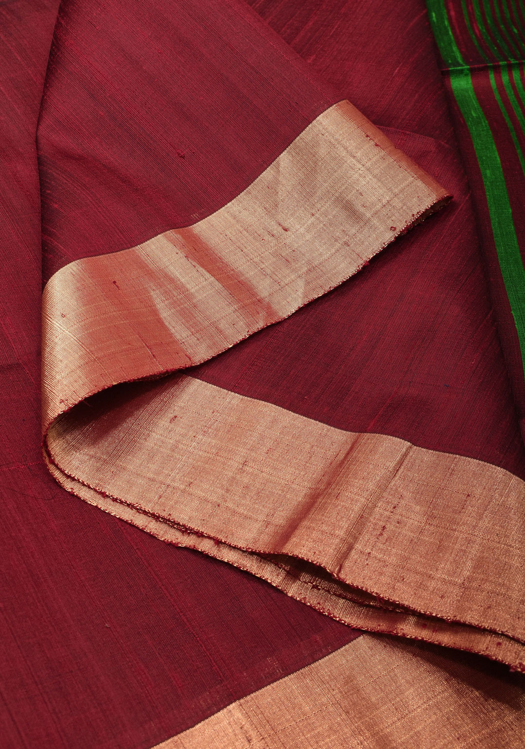 Red and Green Pure Raw Silk Saree with Tissue Zari Border | SILK MARK CERTIFIED