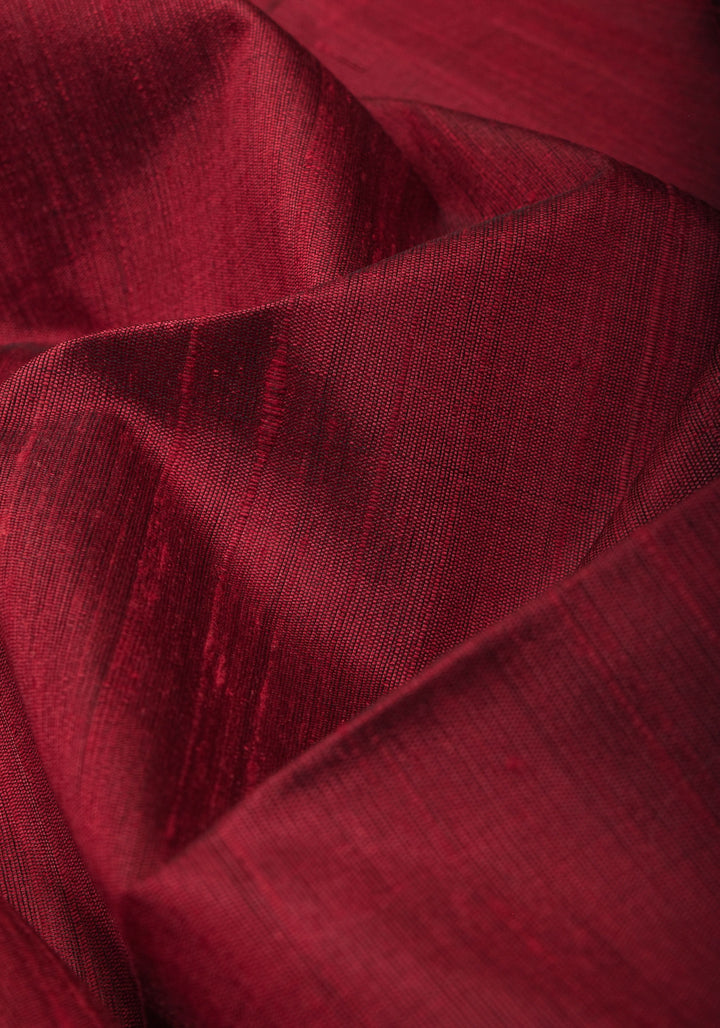 Red and Green Pure Raw Silk Saree with Tissue Zari Border | SILK MARK CERTIFIED