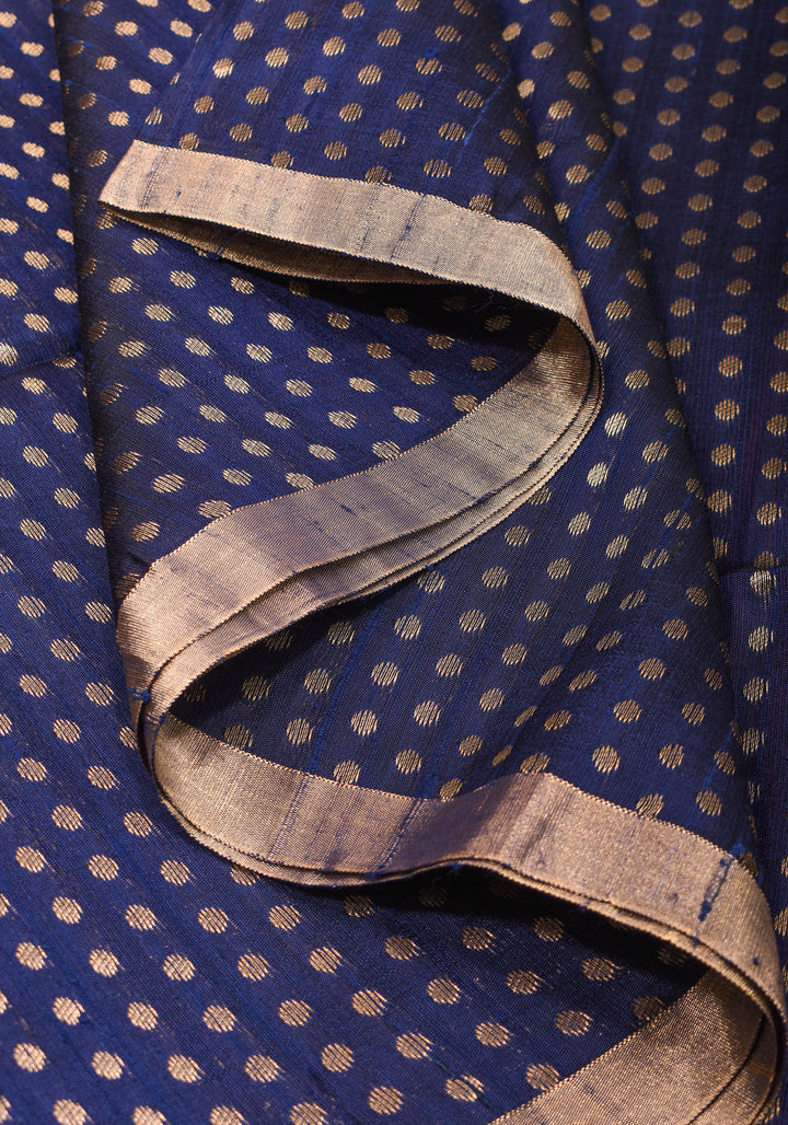 Midnight Blue and Pink Pure Raw Silk Saree  with Full Body Zari buttas | SILK MARK CERTIFIED