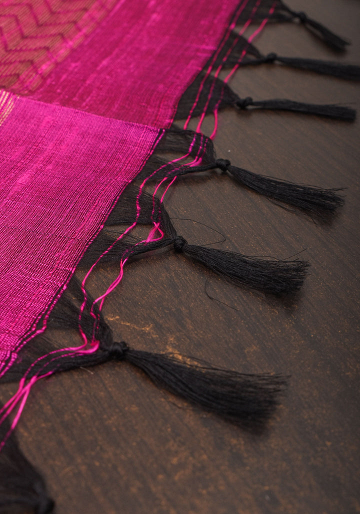 Midnight Blue and Pink Pure Raw Silk Saree  with Full Body Zari buttas | SILK MARK CERTIFIED
