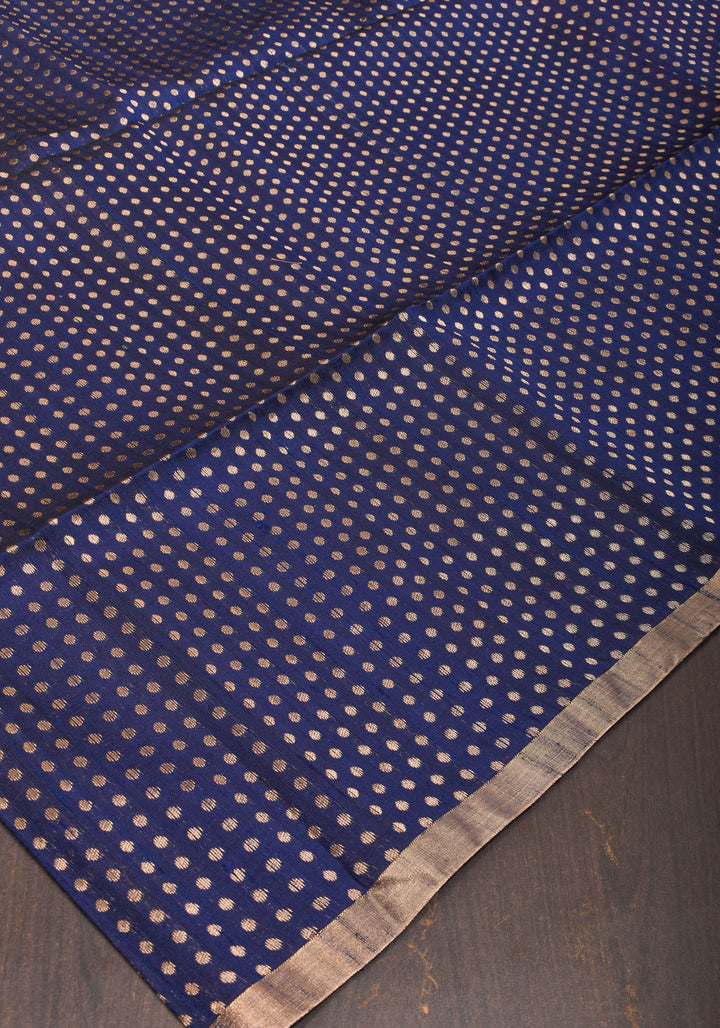 Midnight Blue and Pink Pure Raw Silk Saree  with Full Body Zari buttas | SILK MARK CERTIFIED