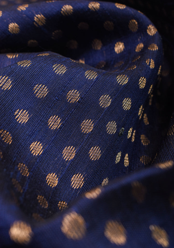Midnight Blue and Pink Pure Raw Silk Saree  with Full Body Zari buttas | SILK MARK CERTIFIED