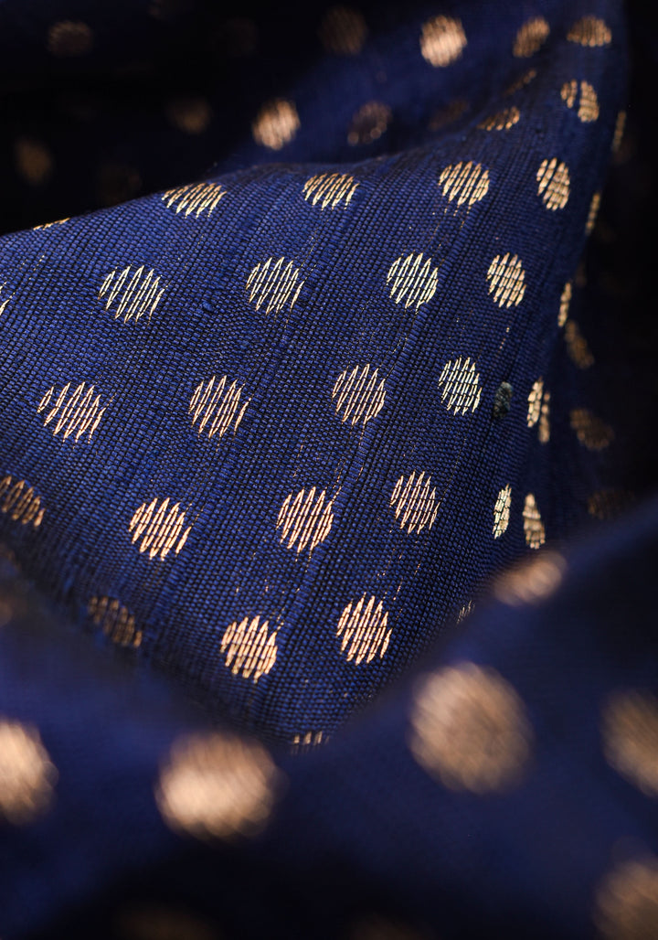 Midnight Blue and Pink Pure Raw Silk Saree  with Full Body Zari buttas | SILK MARK CERTIFIED