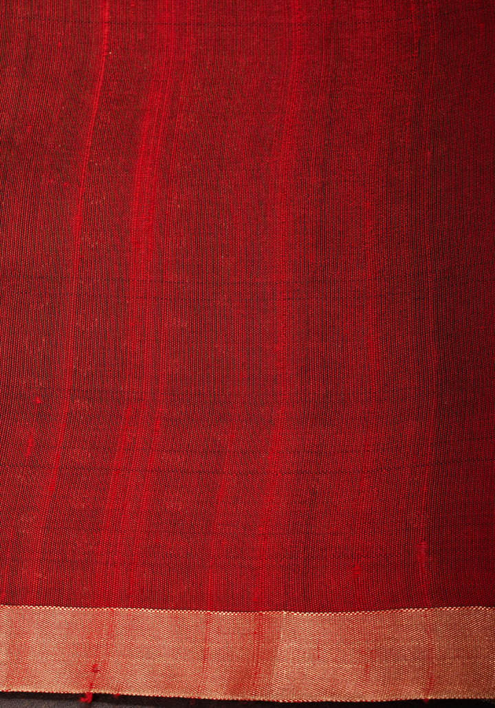 Leaf Green and Red Pure Raw Silk Saree with Full Body Zari buttas | SILK MARK CERTIFIED